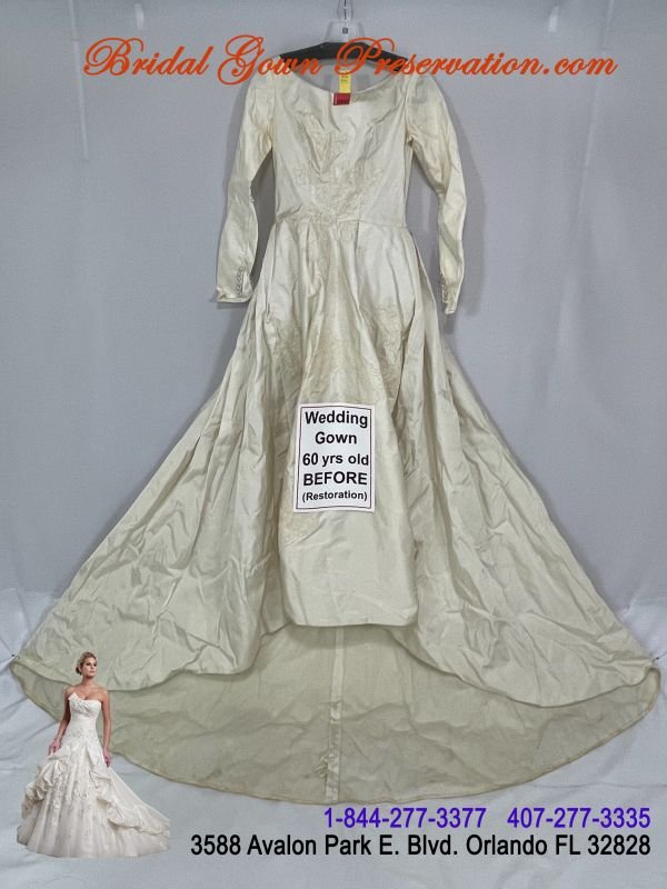 60 year old wedding gown now restored-Restoration