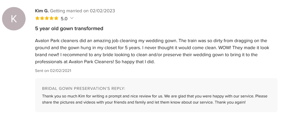 Wedding Wire Reviews-BridalGownPreservation.com